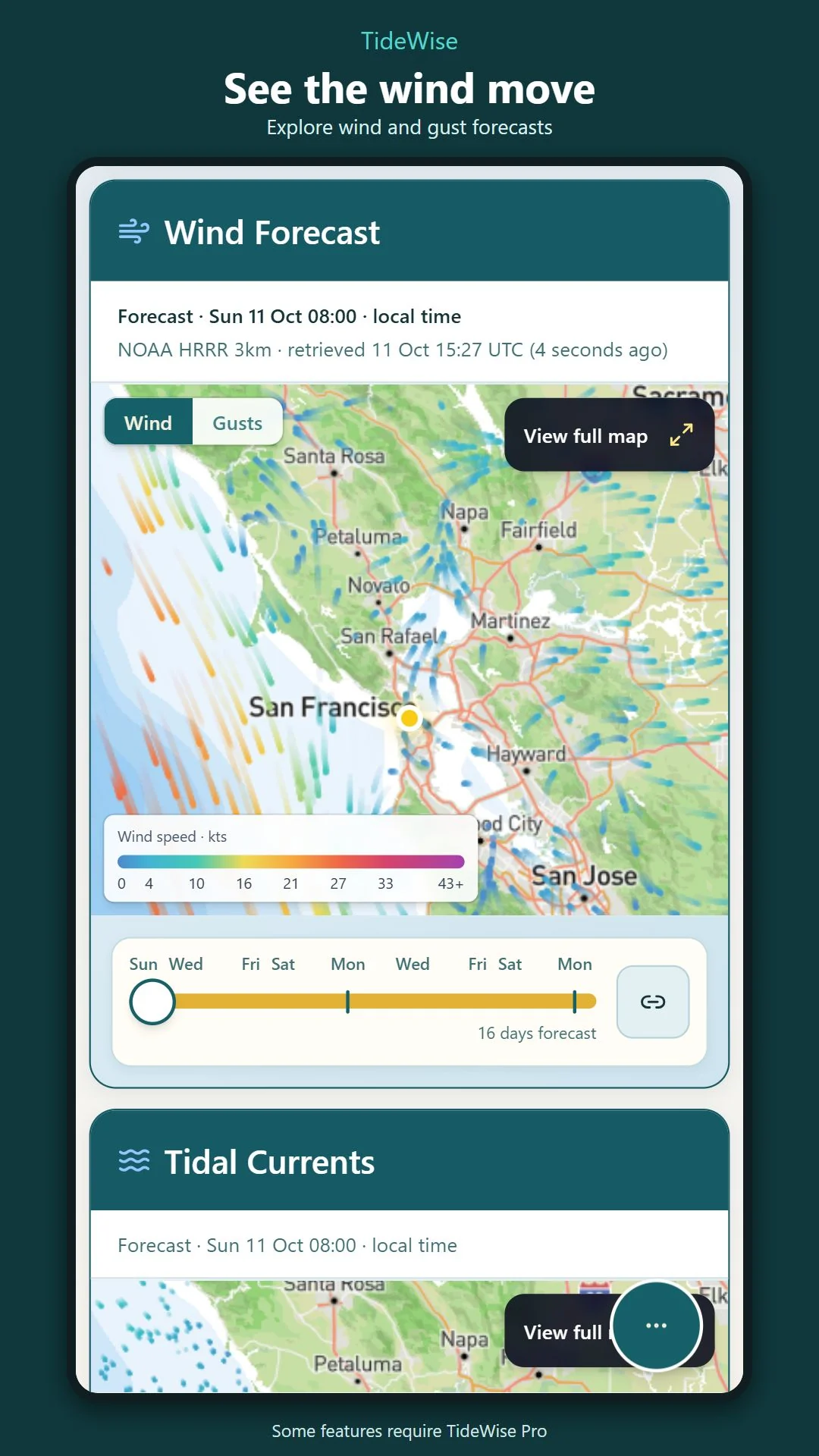 Wind forecast around San Francisco Bay